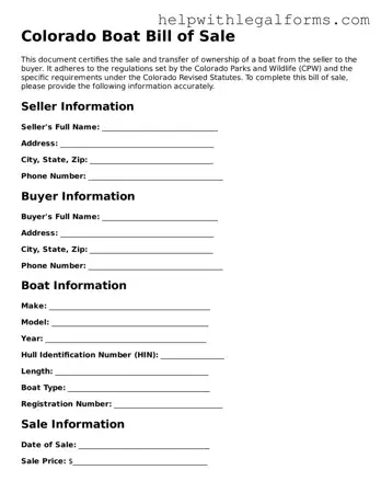 Blank  Boat Bill of Sale Form for Colorado