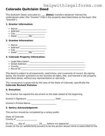 Blank  Quitclaim Deed Form for Colorado