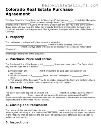 Blank  Real Estate Purchase Agreement Form for Colorado