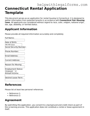 Blank  Rental Application Form for Connecticut