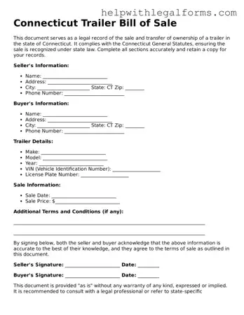 Blank  Trailer Bill of Sale Form for Connecticut