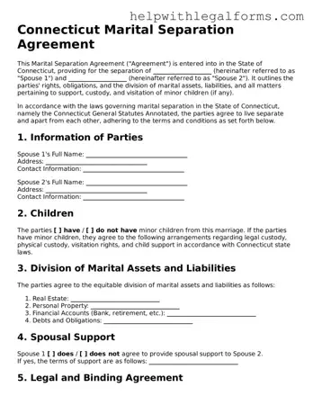 Blank  Marital Separation Agreement Form for Connecticut
