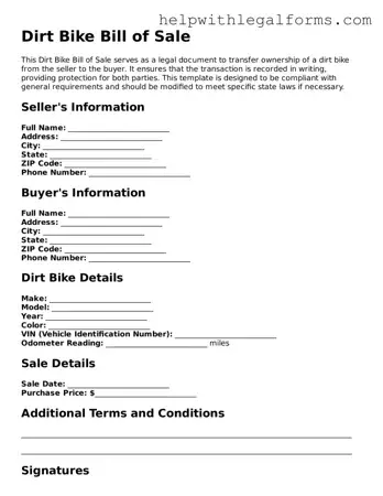 Legal Dirt Bike Bill of Sale Form