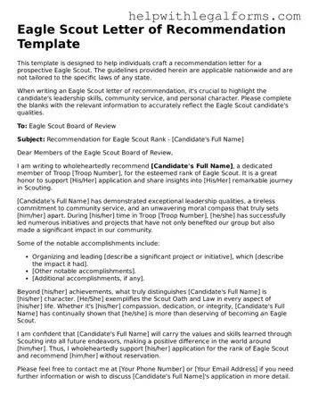 Legal Eagle Scout Letter of Recommendation Form
