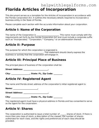 Blank  Articles of Incorporation Form for Florida