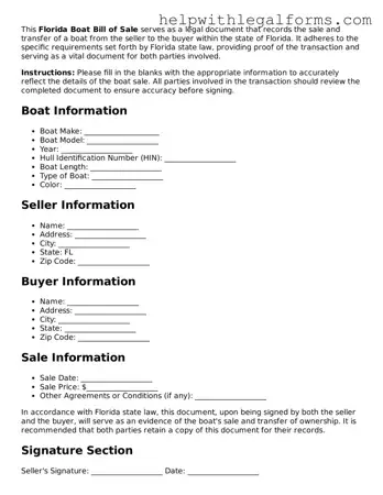 Blank  Boat Bill of Sale Form for Florida
