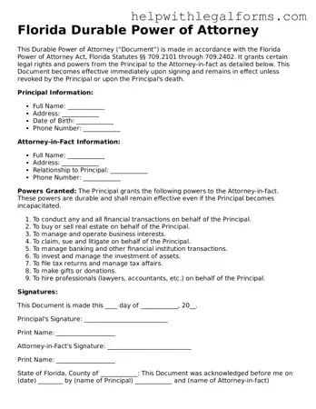 Blank  Durable Power of Attorney Form for Florida