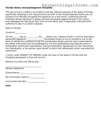 Blank  Notary Acknowledgement Form for Florida