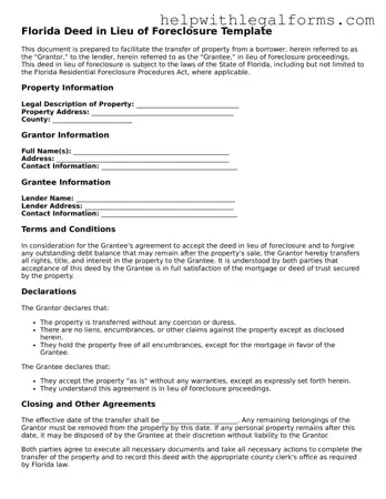 Blank  Deed in Lieu of Foreclosure Form for Florida