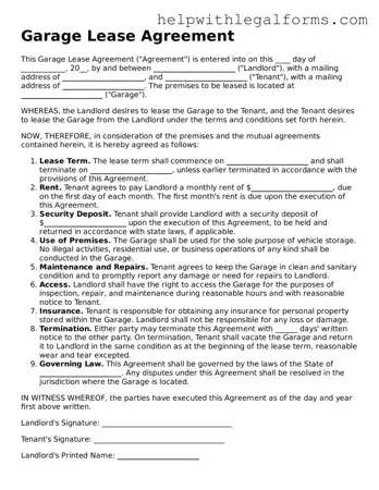 Legal Garage Lease Agreement Form