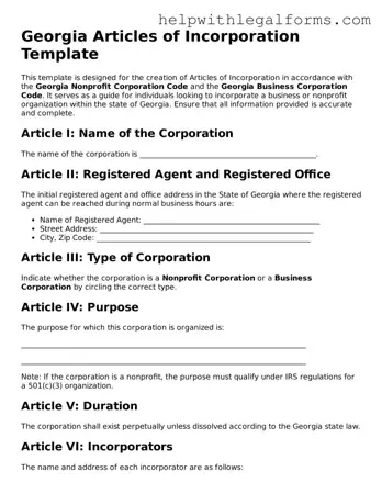 Blank  Articles of Incorporation Form for Georgia