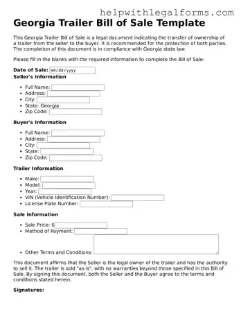 Blank  Trailer Bill of Sale Form for Georgia