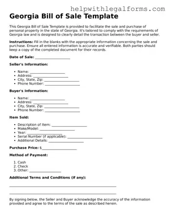 Blank  Bill of Sale Form for Georgia