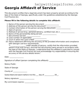 Blank  Affidavit of Service Form for Georgia