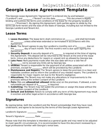 Blank  Lease Agreement Form for Georgia