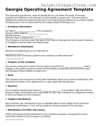 Blank  Operating Agreement Form for Georgia