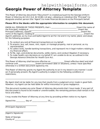 Blank  Power of Attorney Form for Georgia