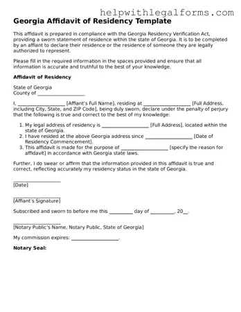 Blank  Affidavit of Residency Form for Georgia