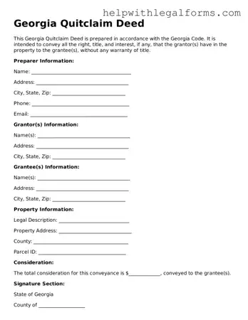 Blank  Quitclaim Deed Form for Georgia