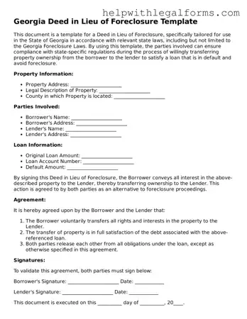 Blank  Deed in Lieu of Foreclosure Form for Georgia
