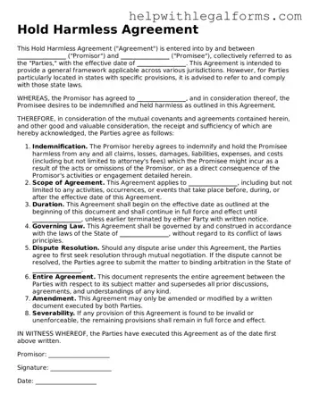 Legal Hold Harmless Agreement Form