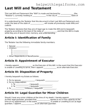 Legal Last Will and Testament Form