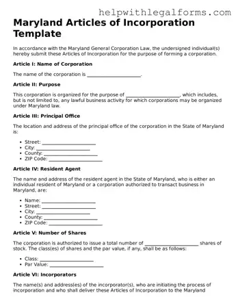 Blank  Articles of Incorporation Form for Maryland