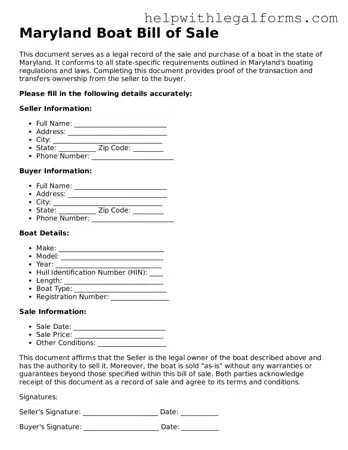 Blank  Boat Bill of Sale Form for Maryland