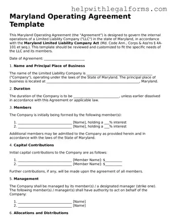 Blank  Operating Agreement Form for Maryland