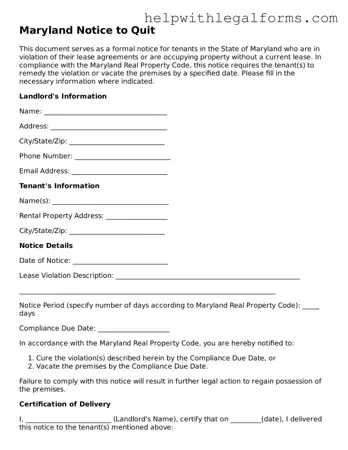 Blank  Notice to Quit Form for Maryland