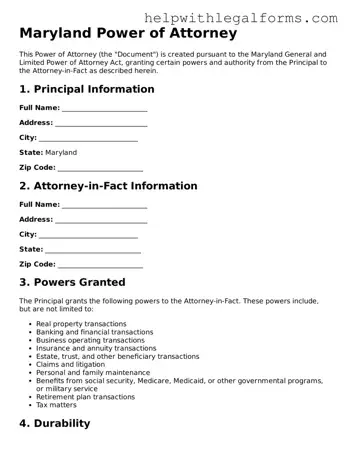 Blank  Power of Attorney Form for Maryland