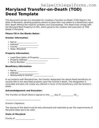 Blank  Transfer-on-Death Deed Form for Maryland