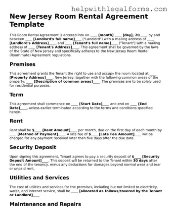 Blank  Room Rental Agreement Form for New Jersey