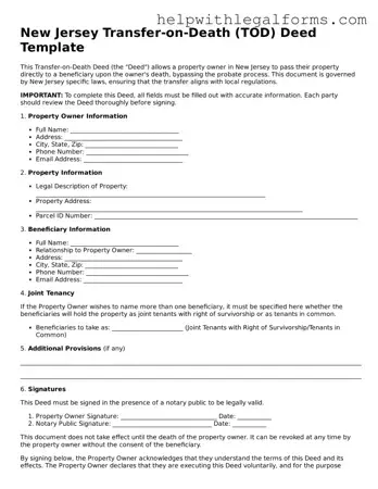 Blank  Transfer-on-Death Deed Form for New Jersey