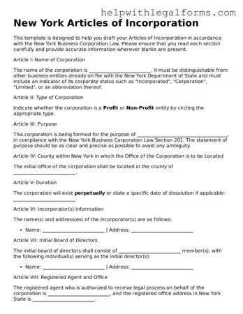 Blank  Articles of Incorporation Form for New York
