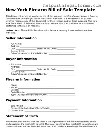 Blank  Firearm Bill of Sale Form for New York