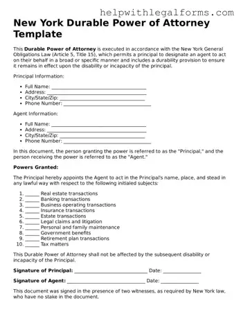 Blank  Durable Power of Attorney Form for New York