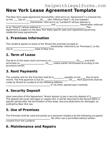Blank  Lease Agreement Form for New York