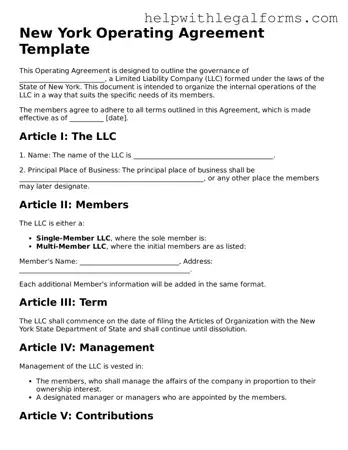 Blank  Operating Agreement Form for New York