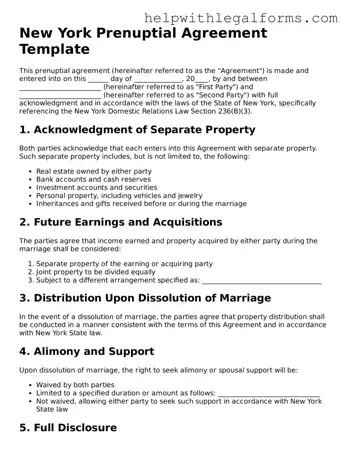 Blank  Prenuptial Agreement Form for New York