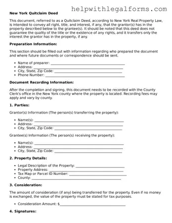 Blank  Quitclaim Deed Form for New York