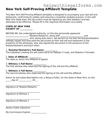 Blank  Self-Proving Affidavit Form for New York