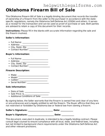 Blank  Firearm Bill of Sale Form for Oklahoma