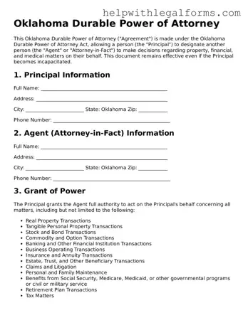 Blank  Durable Power of Attorney Form for Oklahoma