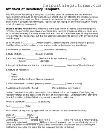 Legal Affidavit of Residency Form