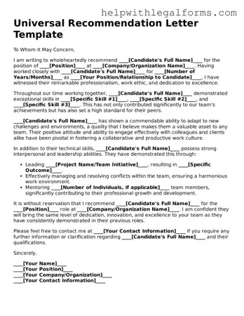 Legal Recommendation Letter Form