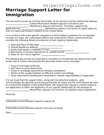 Legal Marriage Support Letter for Immigration Form