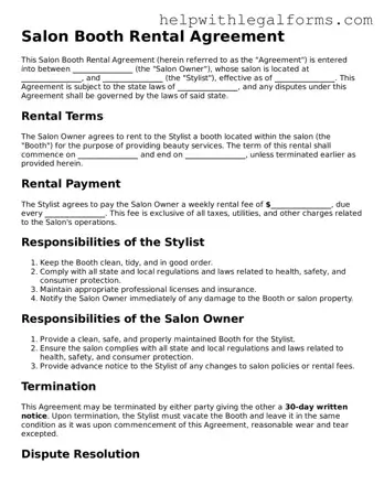 Legal Salon Booth Rental Agreement Form
