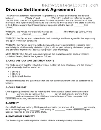 Legal Divorce Settlement Agreement Form