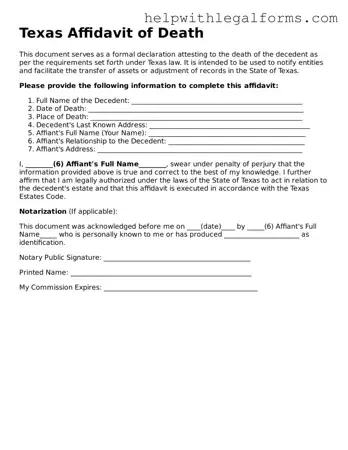 Blank  Affidavit of Death Form for Texas